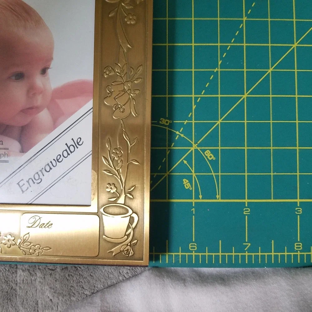 Burnes of Boston Birth Record Frame 3x4 Gold Excellent Engraveable Teddy Bear